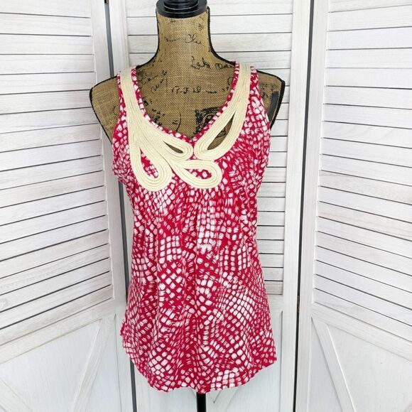Anthropologie C. Keer Swoop Rope Collar Tank Top Red Medium Dot Print - Picture 1 of 11